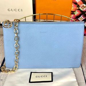 Gucci blue leather clutch crossbody bag